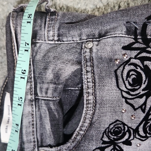Jessica Simpson jrs 15- 32 grey ankle jeans black velvet rose applique - Picture 9 of 14